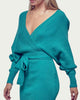 Wrap-Effect Ribbed-Knit Mini Dress in Jade - thumbnail