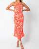 Amara Halter Cutout Midi Dress In Orange Print - thumbnail