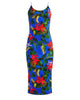 Delora Spaghetti Strap Fitted Midi Dress In Tropical Sunrise Sapphire - thumbnail