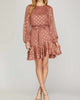 Gold-Dot Chiffon Dress With Ruffled Hem In Dusty Rose - thumbnail