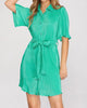 Half Sleeve Plisse Button Down Dress In Green - thumbnail