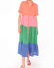 Mati Linen Colorblock Tiered Dress In Orange/Multi - thumbnail