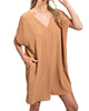 Love Me V Neck Dress In Camel - thumbnail