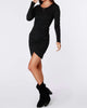 Long Sleeve Side Shirred Dress In Black - thumbnail