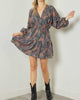 Long Sleeve Mini Dress In Charcoal Flame Print - thumbnail