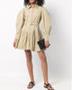 Vivenne Cotton Pleated Belted Long Sleeve Mini Dress In Khaki - thumbnail