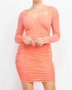 Sweetheart Shirred Bodycon Dress In Coral - thumbnail
