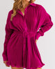 So This Is Love Pleated Shirt Dress In Magenta - thumbnail