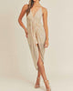 The Champagne Sequin Drape Midi Dress In Beige - thumbnail