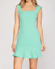 Sleeveless Square Neck Dress With Pleated Hem In Mint - thumbnail