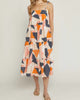 Printed Square Neck Dress In Peach/Blue - thumbnail