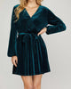 Surplice Dress With Gold-Dot In Teal Green Velvet - thumbnail