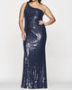 Sequin One Shoulder Dress In Midnight - thumbnail