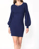 Mellie Ribbed Puff Sleeve Sweater Dress in Marine Blue - thumbnail