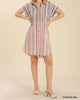 Bleached Stripe Collared Dress In Carrot Mix - thumbnail