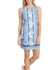 Cotton Shift Dress In White/Blue Multi - thumbnail