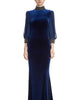 Velvet Embellished Cuff Gown In Midnight - thumbnail