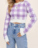 Plaid Cropped Sweater Top in Lavender - thumbnail
