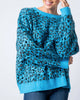 Leopard Mohair Crewneck Sweater in Blue - thumbnail