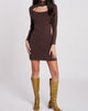 Certified Organic Cotton Cutout Knit Mini Dress in Brown - thumbnail