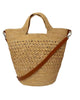 Tall Bag With Leather Strap in Beige Straw With Cognac Leather - thumbnail