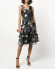 Floral Ruffled Midi Dress In Black - thumbnail
