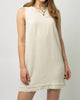 The Virginia Double Frayed Sleeveless Linen Shift Dress In Oatmeal - thumbnail