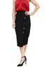 Button Front Pencil Skirt in Black - thumbnail