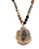 Genuine Brown Agate and Multi-color Jasper Goldtone Drop Necklace, 32 inches - thumbnail
