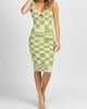 Checked Knit Midi Dress In Taupe + Sage - thumbnail