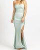 Side Ruched Slit Maxi Dress In Sea Green - thumbnail