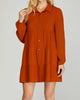 Long Sleeve Tiered Button Down Dress In Pumpkin - thumbnail