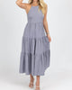 Gingham Tiered Open Back Maxi Dress In Navy - thumbnail