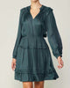 Long Sleeve Split Neck Tiered Mini Dress In Forest Green - thumbnail