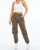 Plus Size High Waist Jogger Pants With Suspenders In Army Green - thumbnail