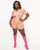 Barbie x Smak Parlour Yellow & Pink Barbie All Over Print Belted Romper - thumbnail