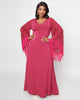 Smak Parlour 1970s Berry Floral Fringe Sleeve Maxi Dress - thumbnail