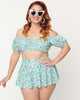 Unique Vintage 1950s Turquoise Retro Hearts Swim Skirt - thumbnail