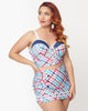 Unique Vintage Pastel Madras Plaid Lace Up Swim Top - thumbnail
