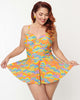Unique Vintage Happy Groovy Rainbows Skirted One Piece Swimsuit - thumbnail