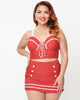 Unique Vintage Red & White Pin Dot Sailor Swim Bottom - thumbnail
