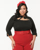 Unique Vintage Black Cutout Neck Tie Top - thumbnail
