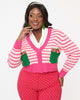 Smak Parlour 1960s Pink Stripes & Strawberry Pocket Cardigan - thumbnail