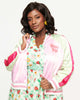 Unique Vintage Pink & Green Bite Me Satin Bomber Jacket - thumbnail