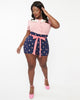 Unique Vintage Navy & Pink Strawberry Stamp Tied & True Shorts - thumbnail