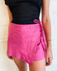 All For Suede Wrap Mini Skirt In Hot Pink - thumbnail