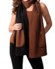 2-Tone Reversible Pocket Shawl In Black/Mocha - thumbnail