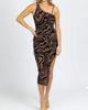 Asymmetric Cutout Midi Dress In Mocha Abstract - thumbnail