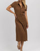 Asymmetrical Button Midi Dress In Brown - thumbnail