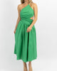 Asymmetric Ruche Midi Dress In Palm Green - thumbnail